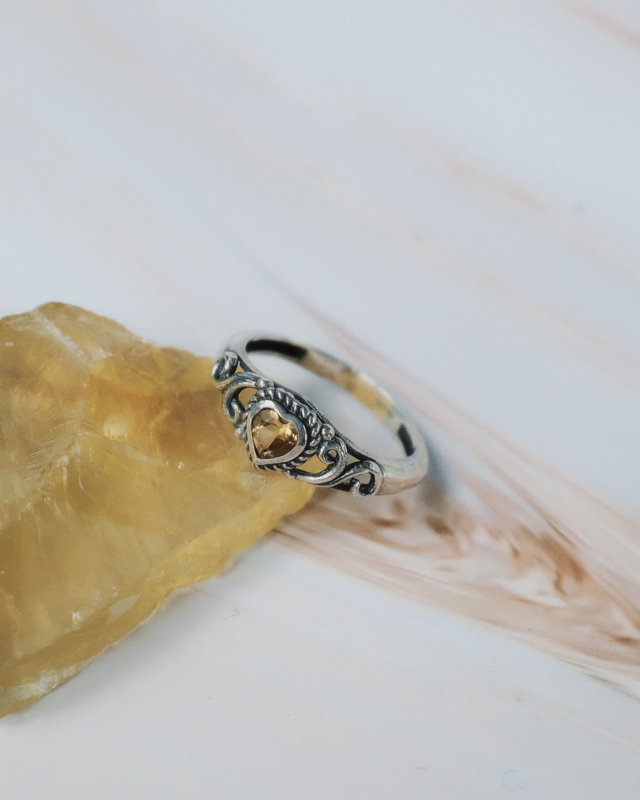 Hearty Citrine Silver Ring
