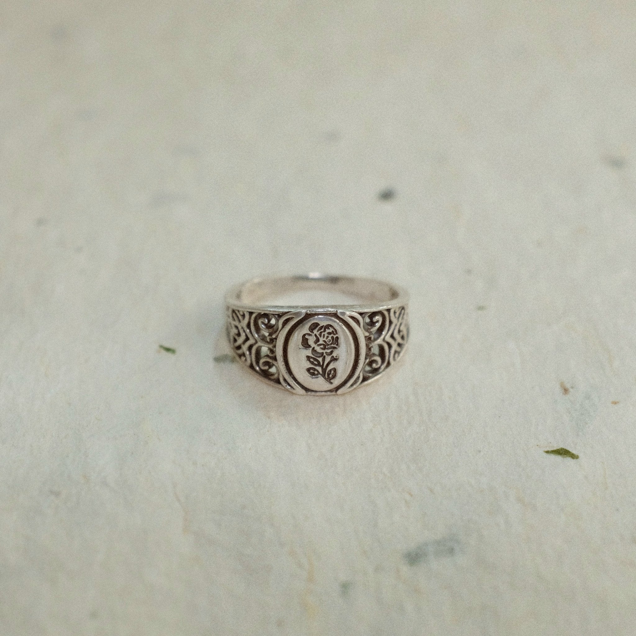 Rose Signet Silver Ring